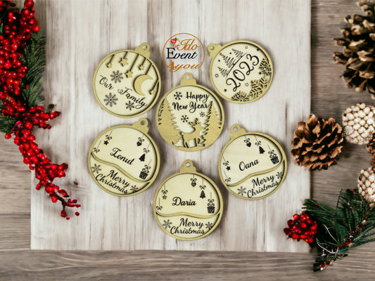 Personalised Wooden Family Ornaments Set: Custom Christmas Decorations